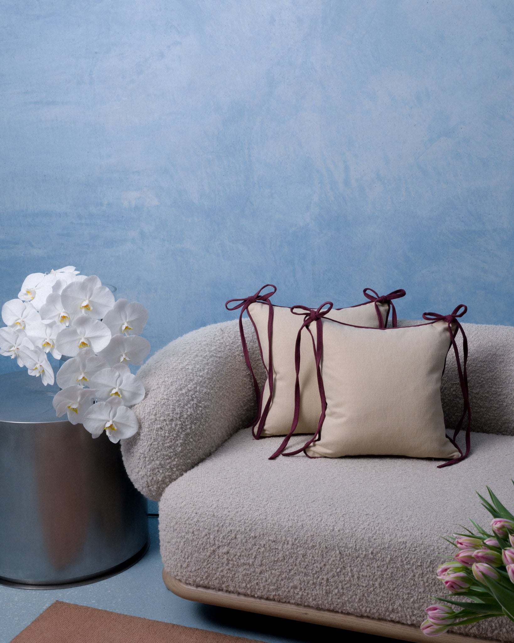 Trace linen union cushion in Butterbean, styled interior, designer cushion by Studio Nicholas, Noosa