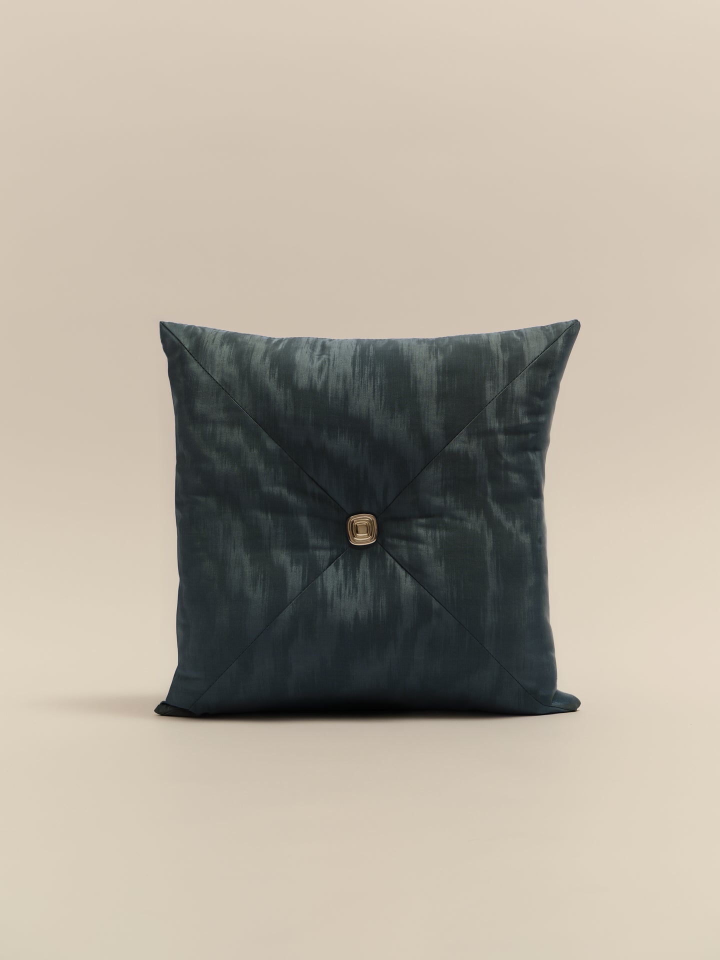 Hush moiré cushion in Lake blue, 40 x 40cm, silver-plated button, front view, Soft Service by Studio Nicholas, Noosa