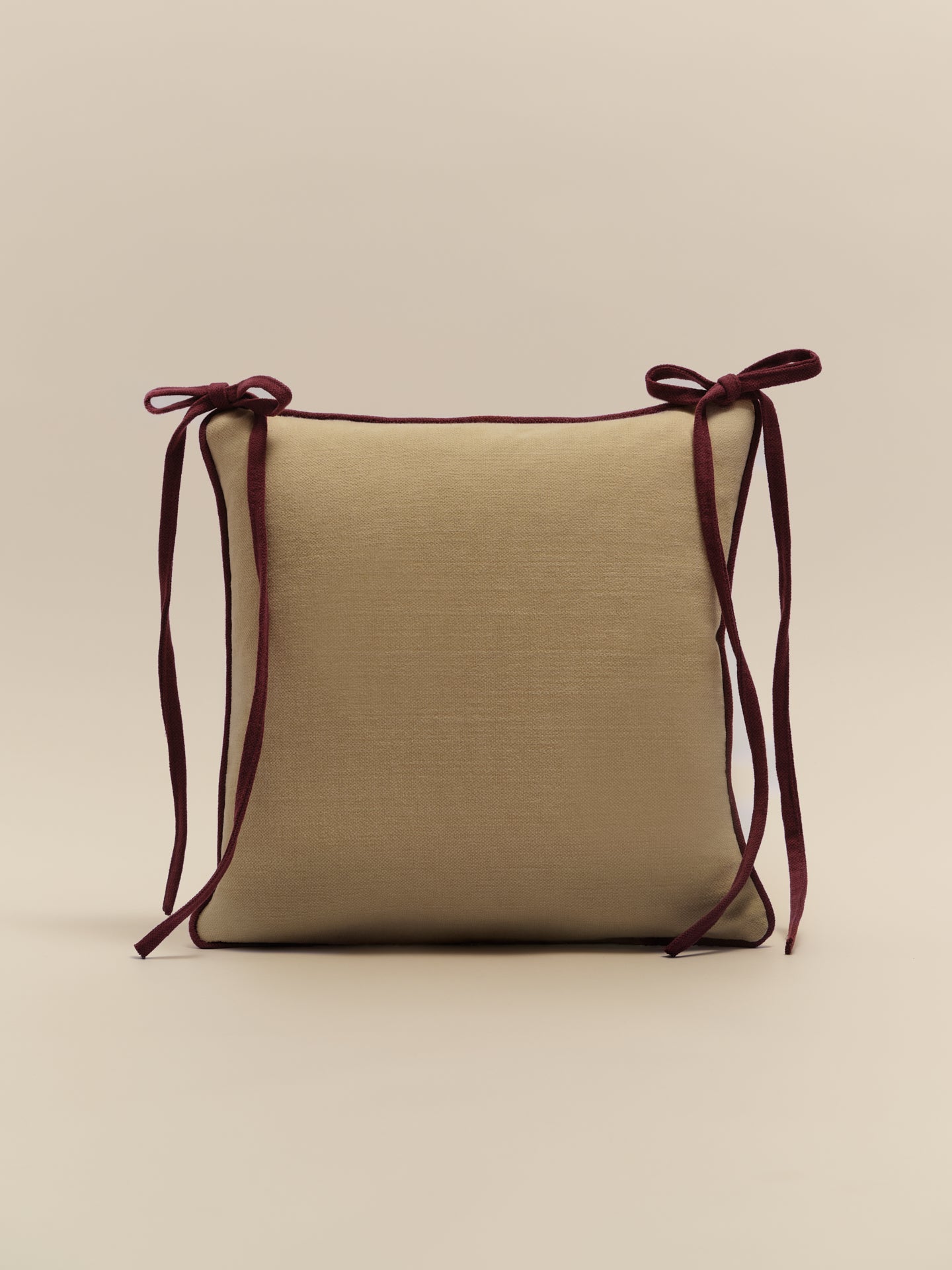 Trace linen union cushion in Butterbean and Radicchio, 40 x 40cm, front view, Soft Service by Studio Nicholas, Noosa